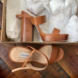 Steve Madden Iesha Cognac Leather Strapped Heels